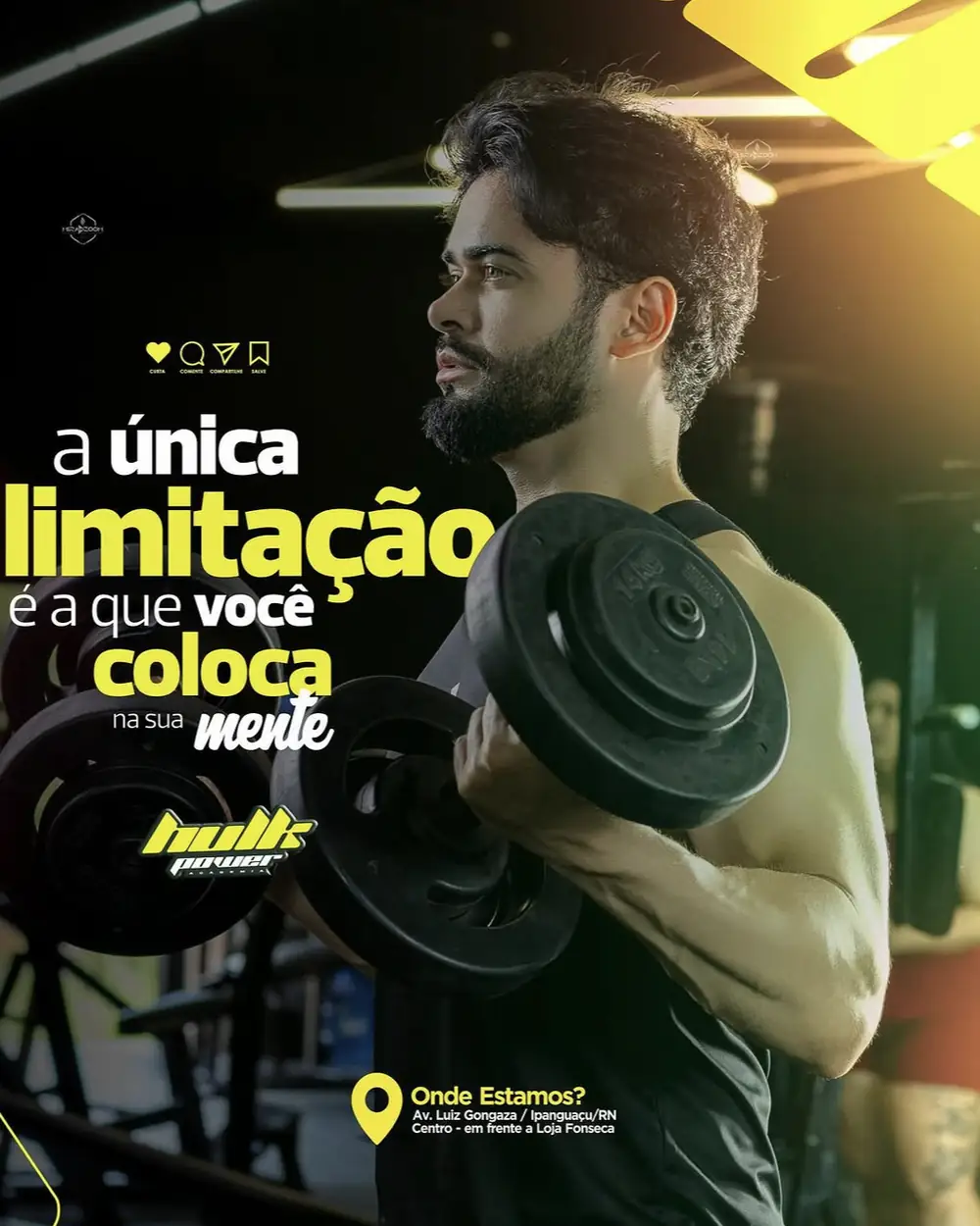 Aluno treinando com halteres na Hulk Power Academia