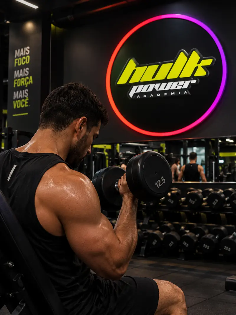 Aluno pegando um halter no suporte de musculação
